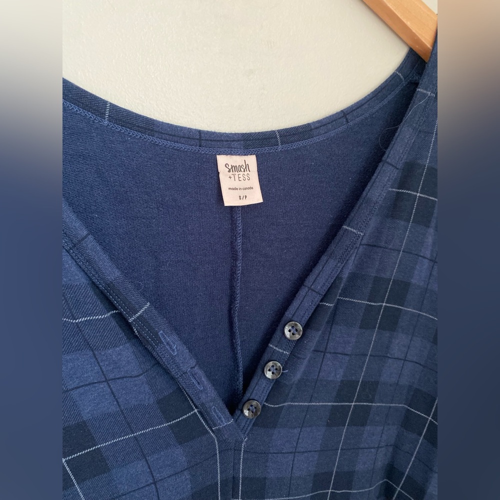 Smash + Tess Wednesday Romper Blue Tartan Size Small Comfy PJs Loungewear Casual - Picture 9 of 12